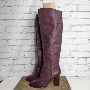 Knee high leather boots - burgundy high heel boots size 7 ANDRE NWT